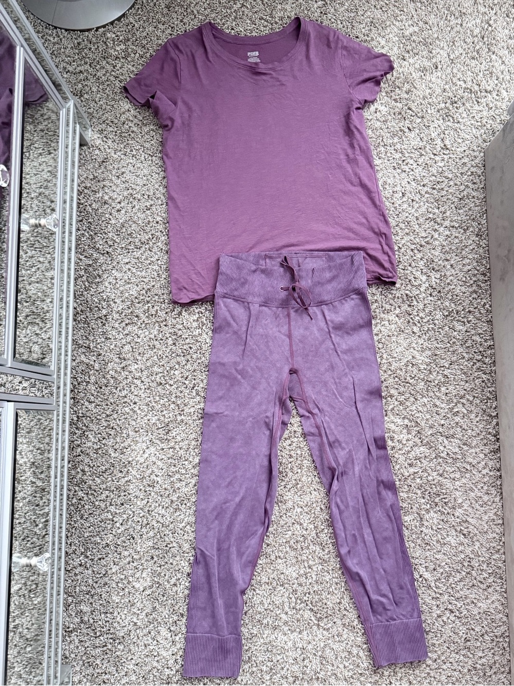 2 pc Active USA Purple Ribbed leggings with light weight t-shirt.